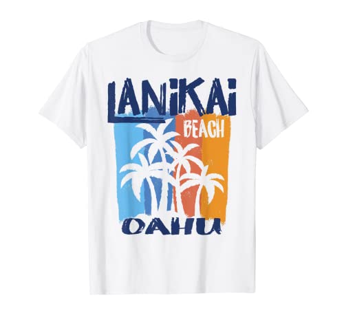 Lanikai Beach Hawaii - Palme colorate e divertenti Maglietta