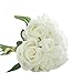 Vovotrade® 9 Têtes Fleur Artificielles Soie Faux Fleurs Rose Décoration Bouquet Maison et Salon (Blanc)