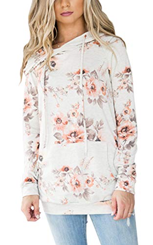 Hibluco Women's Casual Floral Printed Hoodie Pullover Sweatshirts with Pockets