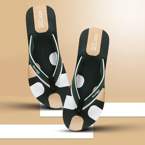 Image of Doctor Walk Comfort Flip Flops, Green and White, Anti-Skid Sole with Soft Straps Slipper for Women's