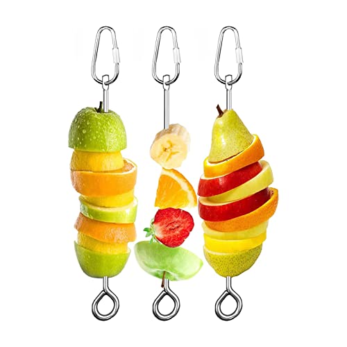 FENGCHUANG 3 Brochetas de Jaulas para Pajaros de Acero Inoxidable, Accesorios para Comedero Pajaros Exterior, Brochetas de Frutas Verduras para Loros Bird Feeder de Pajaros (Plata)