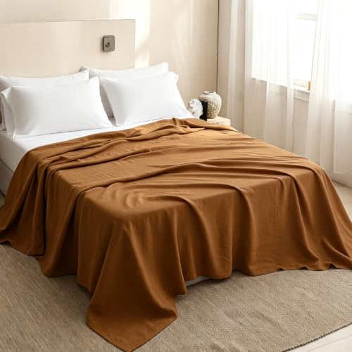 Simple&Opulence 100% Stone Washed French Linen Solid Flat/Top Sheet 1 Piece,Cooling,Breathable and Soft(Basic Rust, King)