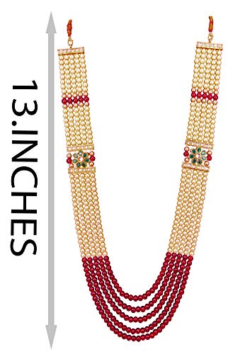 Raadhe Creation Men's Gold Plated And Pearl Moti Dulha Necklace Chain (Maroon) #TOP3