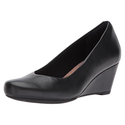 Clarks Women's Flores Tulip Wedge Pump,Black Leather,8 M US