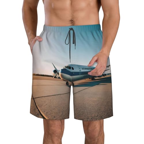 Airplane Print Mens Casual Shorts Drawstring Summer Beach Stretch Shorts Novelty Swimtrunks
