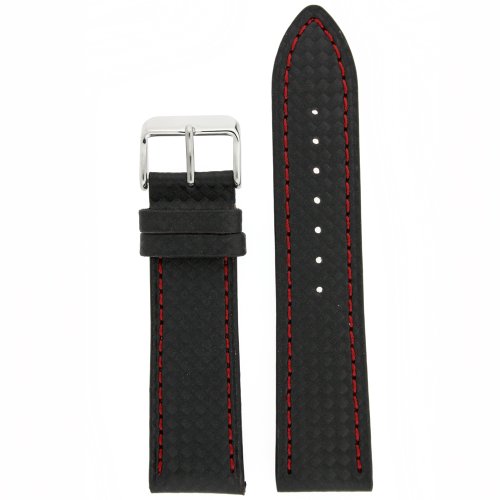 Tech Swiss Watch Band Carbon Fiber Black Red Stitching Water Resistant 24 millimeter