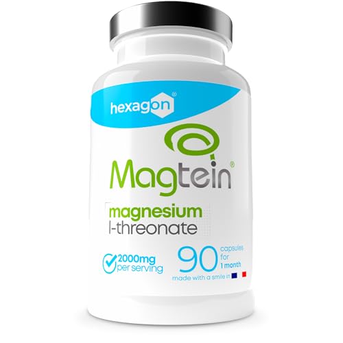 Magnesio L-Treonato Magtein® - Memoria, Claridad Mental, Sueño Reparador - Treonato de Magnesio Aprobado por la EFSA - Alta Absorción Cerebral - 2000mg Día, Cura +1 Mes - 90 Cápsulas Veganas - Hexagon
