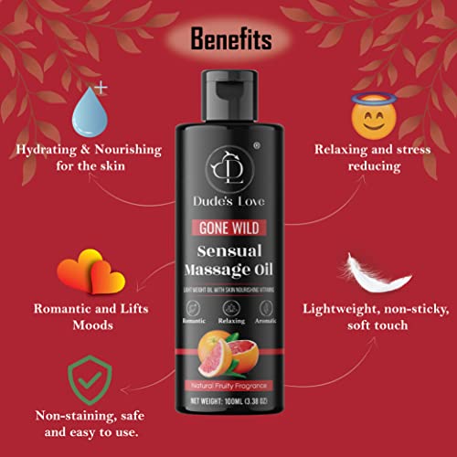 Organic - Grapefruit Fruity Edible Sensual Body Massage Oil For Couple - Erotic, Refreshing, Calming & No Stain | Non-Sticky Oil with Grapefruit & Lime Essential Oil