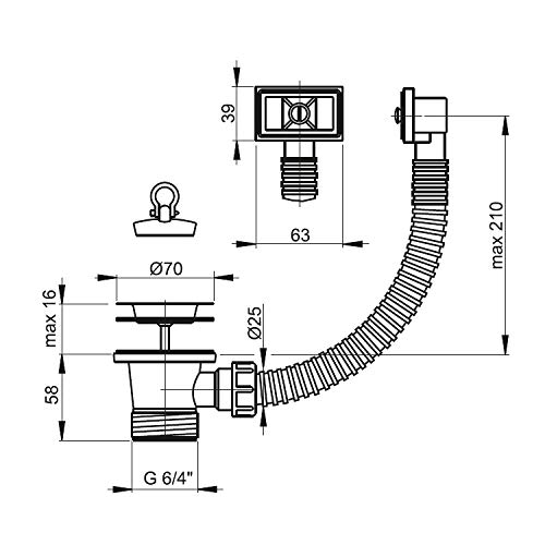 AlcaPlast Spülbecken Ablaufgarnitur 1,5’ Ablaufventil 60mm mit Stopfen, Ausführung:mit Überlauf