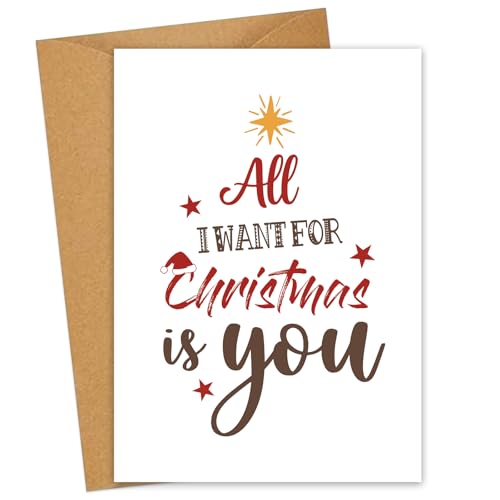 Weihnachtskarte - All I Want for Christmas is You - Lustig A6 Klappkarten Karte Weihnachten mit Umschlag - Merry Christmas Card für Freund Freundin Männer Frauen