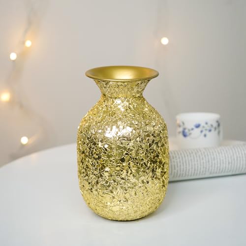 Image of Nostrae by Ekhasa Unbreakable Metallic Gold Flower Vase for Home Decor | Aesthetic Flower Vase Gift for Weddings, Housewarmings | Decorative Metal Mosaic Vase for Living Room, Dining Table, Office