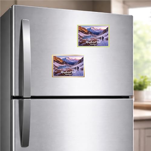 Image of CHANDBB Decorative Fridge Magnet with Glowing Border | Pack of 1 (Roopkund Trek, Himalayas, 4x3 inch - Golden Border)
