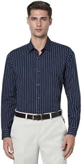 Peter England Men's Slim Fit Full Sleeve Striped Formal Shirt | Cotton Rich | Wonder Fabric | Pin Point Oxford