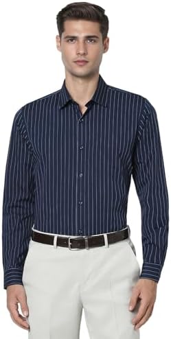 Peter England Men's Slim Fit Full Sleeve Striped Formal Shirt | Cotton Rich | Wonder Fabric | Pin Point Oxford