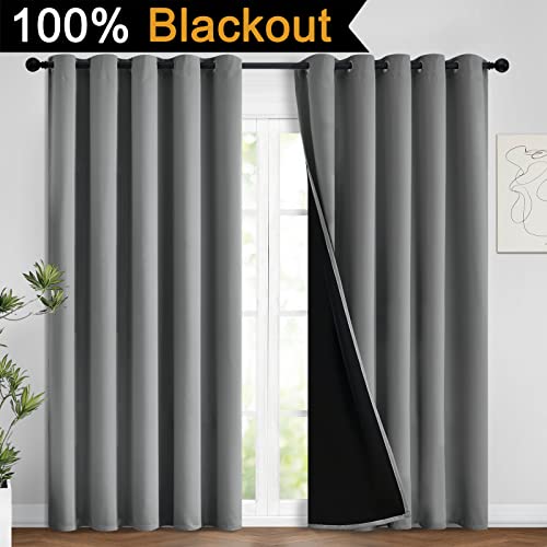 Image of Yakamok 100% Blackout Lined Panels, Thermal Insulated Blackout Curtains for Bedroom, Heat Blocking Drapes for Living Room(62Wx84L, Grey, 2 Panels)