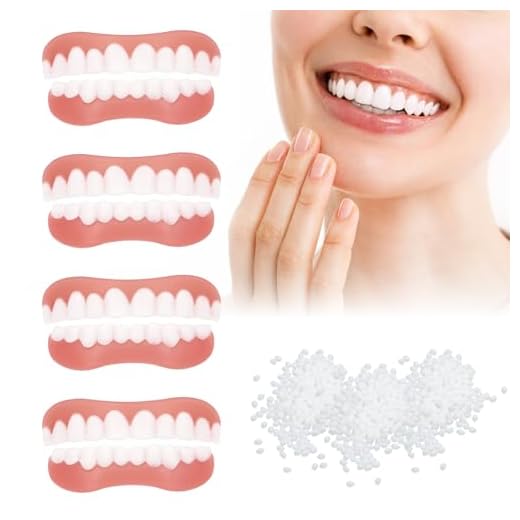 Scettar 4 Pares Perfecta Sonrisa Dientes Prótesis Chapa, Dientes de Carillas Cosméticas Dentaduras Temporales, Carillas Dentaduras Carillas de Dientes Postizos Mandíbula Superior y Mandíbula Inferior