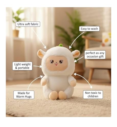 Image of Cute White Lamb Doll Plush Soft Toy for Kids, Baby & Girls | Ultra Soft Stuffed Animal Doll for Hugging, Playing & Gifting | Washable Teddy Plush Toy 35CM