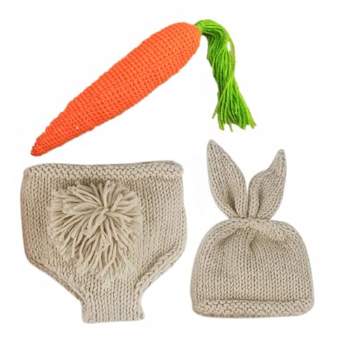 UTHCLO Conjunto de Fotografía Infantil de Pascua para Recién Nacidos Disfraz de Conejo de Ganchillo Gorro y Pantalón 3 Piezas Apto para Sesiones de Fotos y Celebraciones Obsequios