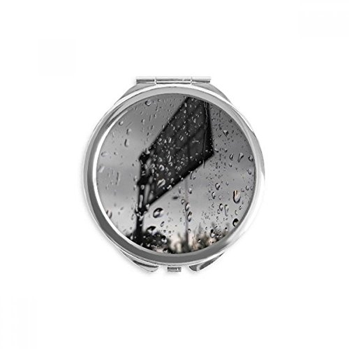 Espejo redondo portable de maquillaje con diseño fotográfico de día de lluvia