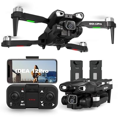 Tolatoyus - 12PRO Drones con Cámara Motor Brushless Drone para Principiantes y Adultos Motorizado Ajustable 135° Camara 4K HD 2 Cámaras Dron 5G WIFI FPV Plegable RC Quadcopter Mantener Altitud 2 Baterías