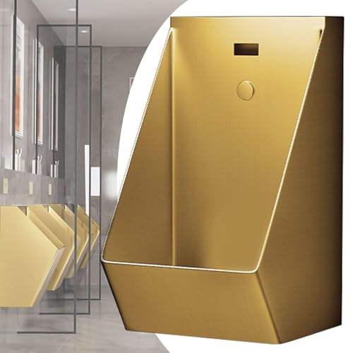 304ステンレススチール製壁掛け式小便器(センサー式フラッシュバルブ付き) - ホテル・モール向け業務用男性用トイレ - イエロー仕上げ 衛生的でモダンなデザイン