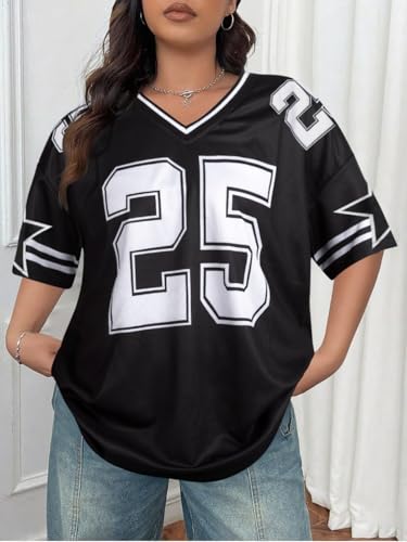 Jersey Shirts for Women Y2k Graphic Number Oversized Tees V Neck Baggy Streetwear T Shirt Summer Tops3