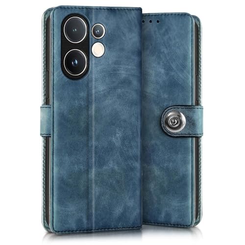 Image of WOW IMAGINE Shock Proof Flip Cover Back Case for Vivo V60 5G | V60e 5G | Vivo T4 Pro 5G (Magnetic Button Flip Case | Wallet Pockets & Stand | Leather Finish | Aquamarine)