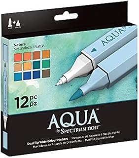 Spectrum Noir Aqua Artist's Water Based Dual Nib Marker Colouring Pens, Nature, Pack of 12, 19 x 18.4 x 2.1 cm