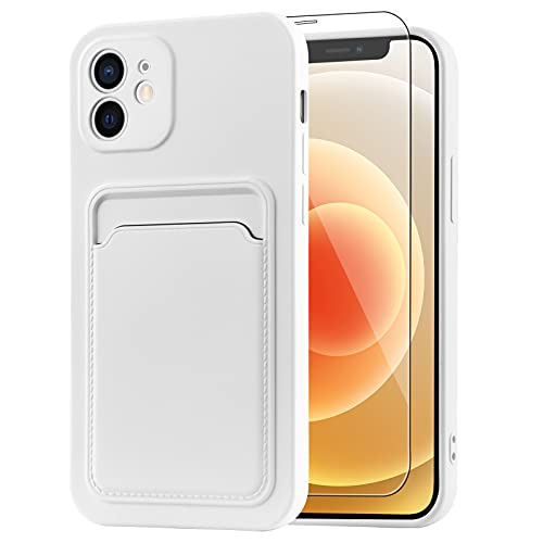 Mzelq Wallet Case For Iphone 12 (6.1 Inch), Card Holder Camera Protection Cover For Iphone 12 + Screen Protector, Soft Slim Card Slot Case Compatible With Iphone 12 Phone Case -White #TOP7