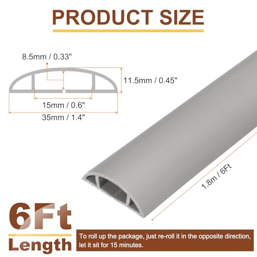 Cache-câble de sol gris HARFINGTON en PVC flexible de 1,8 m de long - 2