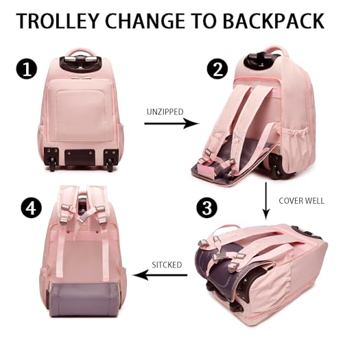 Rolling Backpack,17 inch Rolling Laptop Bag Travel Backpack with Wheels Roller Back pack Wheeled Laptop Bag with Wheels for Women Men3