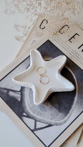 Image of TREETRUNK Handmade Concrete Starfish Trinket Tray | Jewellery /Makeup /Table Organizer l Home Decor l Candle Tray | Multipurpose (13.5x13x1.3cm) White