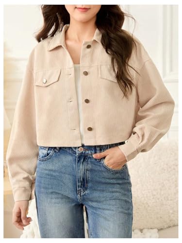 Verdusa Girl's Button Front Corduroy Jacket Drop Shoulder Collared Short Outerwear4