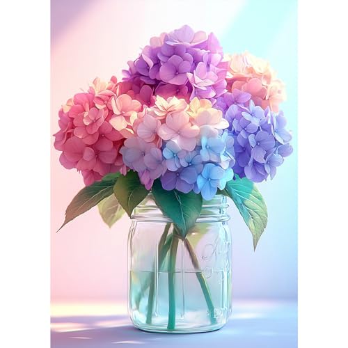 Image of MXJSUA Hydrangea Bouquet Diamond Painting Kits for Adults, 5D Flowers Diamond Art Kits for Beginners, DIY Full Drill Crystal Gem Painting Kits for Home Wall Decor 30x40 cm