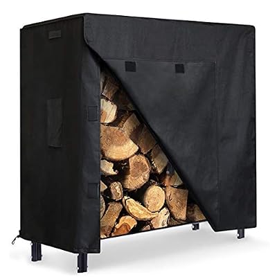 ZNCMRR Firewood Log Rack Cover, 4 Feet 600D Oxford Heavy Duty Outdoor Waterproof All-Weather Outdoor Protection for Firewood Rack Cover, 48" x 24" x 42" (4 Feet, Black)