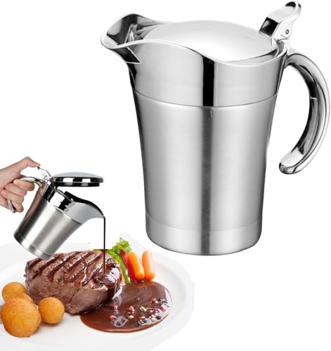 Gravy Boat Sauce Jug, 304 Stainless Steel Thermal Sauce Pot Double Wall Insulated Gravy Boat Pot Serving Jug Bucket for Juice Tomato Sauce Kitchen Supplies(Large 750ml)