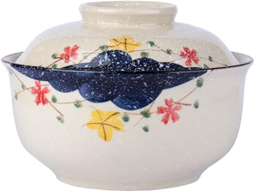 Miniatura 7 de 6.5 nch - Tazón de avena de cerámica retro con tapa para sopa de fideos ramen, vajilla de ensalada de frutas personalizada estilo japonés (6.5