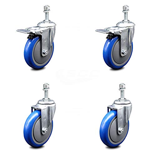 Buy 1 get 1 ๐ฅ Polyurethane Swivel Threaded Stem Caster Set of 4 w/5" x 1.25" Blue Wheels and 3/8" Stems - Includes 2 with Total Locking Brake - 1400 lbs Total Capacity - Service Caster Brand Buy 1 get 1 ๐ฅ Polyurethane Swivel Threaded Stem Caster Set of 4 w/5" x 1.25" Blue Wheels and 3/8" Stems - Includes 2 with Total Locking Brake - 1400 lbs Total Capacity - Service Caster Brand