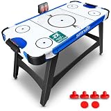 SereneLife 54 Inch Air Hockey Table with 2X Powerful Motor, Full Size Arcade Hockey Game for Adults and Kids, 4 Player Set with 4 Pushers and 2 Pucks, Plug-in LED Electronic Scoreboard, Legacy Blue