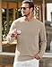 JMIERR Men's Clothing Long Sleeve Casual Crewneck Ribbed Stripes Slim Fit Pullover T Shirts Undershirt with Pocket, S, Parchment