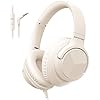 Headphones Wired with Microphone, Over Ear Foldable 3.5mm Plug in Headphones Corded with 4.9ft Tangle-Free Nylon Cord for Girls, Boys, Tablet, Laptop, MP3/4, School, Airplane Travel (Beige)
