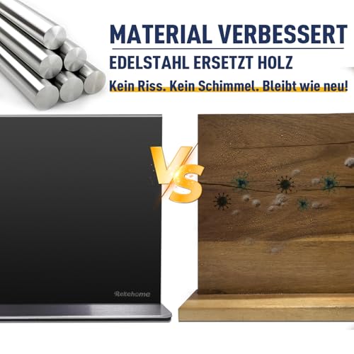 Rekehome Messerblock magnetischer ohne Messer, 30 cm Schwarz Messerhalter magnetisch aus 304 Edelstahl, beidseitig starker Magnet Knife Holder für eine aufgeräumte Küche