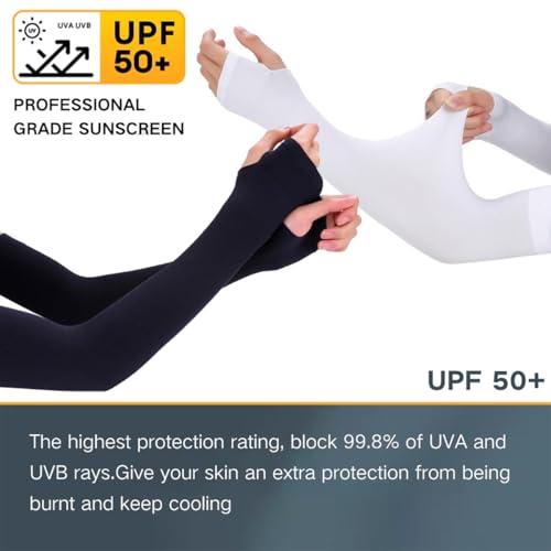 2XK-NOV Armstulpen Damen Armschoner Volleyball - Hochwertige Rutschfeste Armlinge Kompressions Manschetten für Herren und Damen, UPF50+, Arm Sleeves Sport, 2 Paar (Daumenstil Schwarz+Weiß)