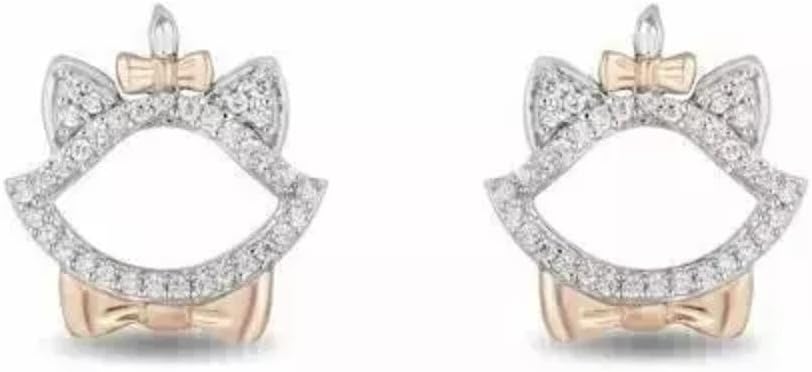 14K Two-Tone Gold Finish Round Cut White Diamond 925 Sterling Silver Aristocats Stud Earring