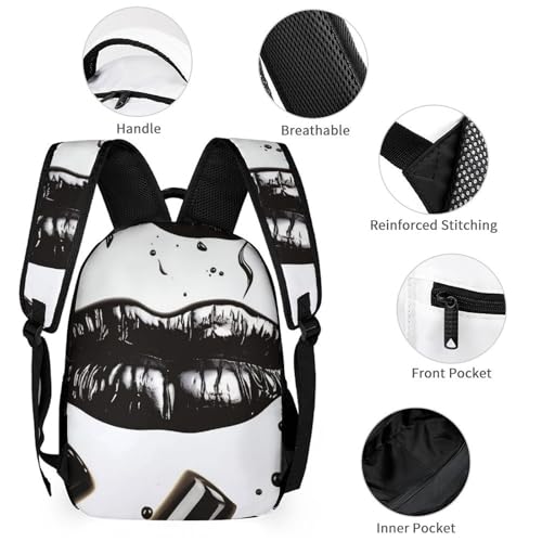 Cool Black Lipstick Lips Backpack Set Lightweight Bag Lunch Box Pencil Bags for Women Men Bookbags 3 in 13