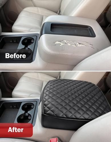 KBH Center Console Armrest Cover Compatible with Chevy Avalanche Silverado Suburban Tahoe & GMC Sierra Yukon 2007-2014, Floor Console, Bucket Seat, Vinyl Leather, Anti-Scratch, Black (No Lid)
