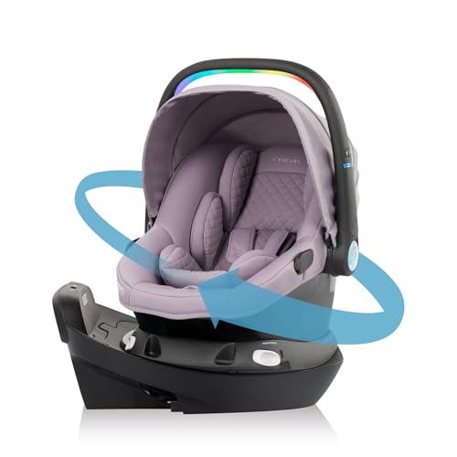 Image of Evenflo Shyft Intuiti+ Travel System Featuring Revolve180 LiteMax NXT Preemie and Infant Car Seat with SensorySoothe and Green & Gentle (Agate Purple)