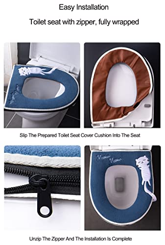 LVLUOKJ 2 Stück WC Sitzwärmer Kissen, Toilettensitzbezug Pads mit Griff und Reißverschluss, Universal Toilettensitzkissen Waschbar Wiederverwendbare, Warmes Badezimmer (Color : Gray) – Bild 8