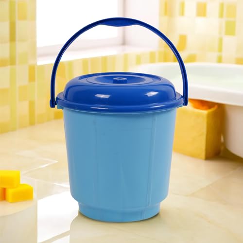 Image of Kuber Industries Bucket | 18 Liter Bucket for Bathroom | Balti for Bathroom | Bucket with Lid & Handle | Plastic Bucket for Daily Use | Water Storage Bucket | Bathroom Bucket | Blue