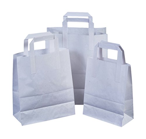 The Paper Bag Company 18 x 23 x 9 cm Paper Carrier Bags with Flat Handles, White by The Paper Bag Company